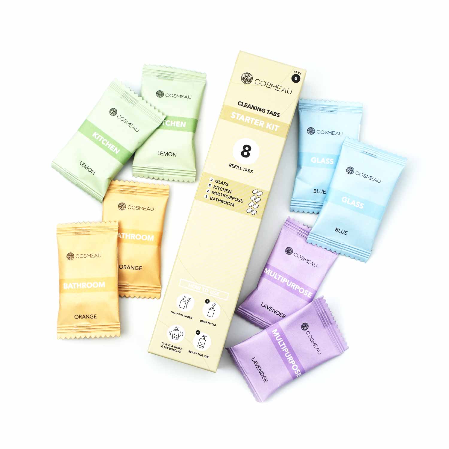 Cosmeau Cleaning Tabs Mix 8 Pieces Kitchen Bathroom Multipurpose Glass