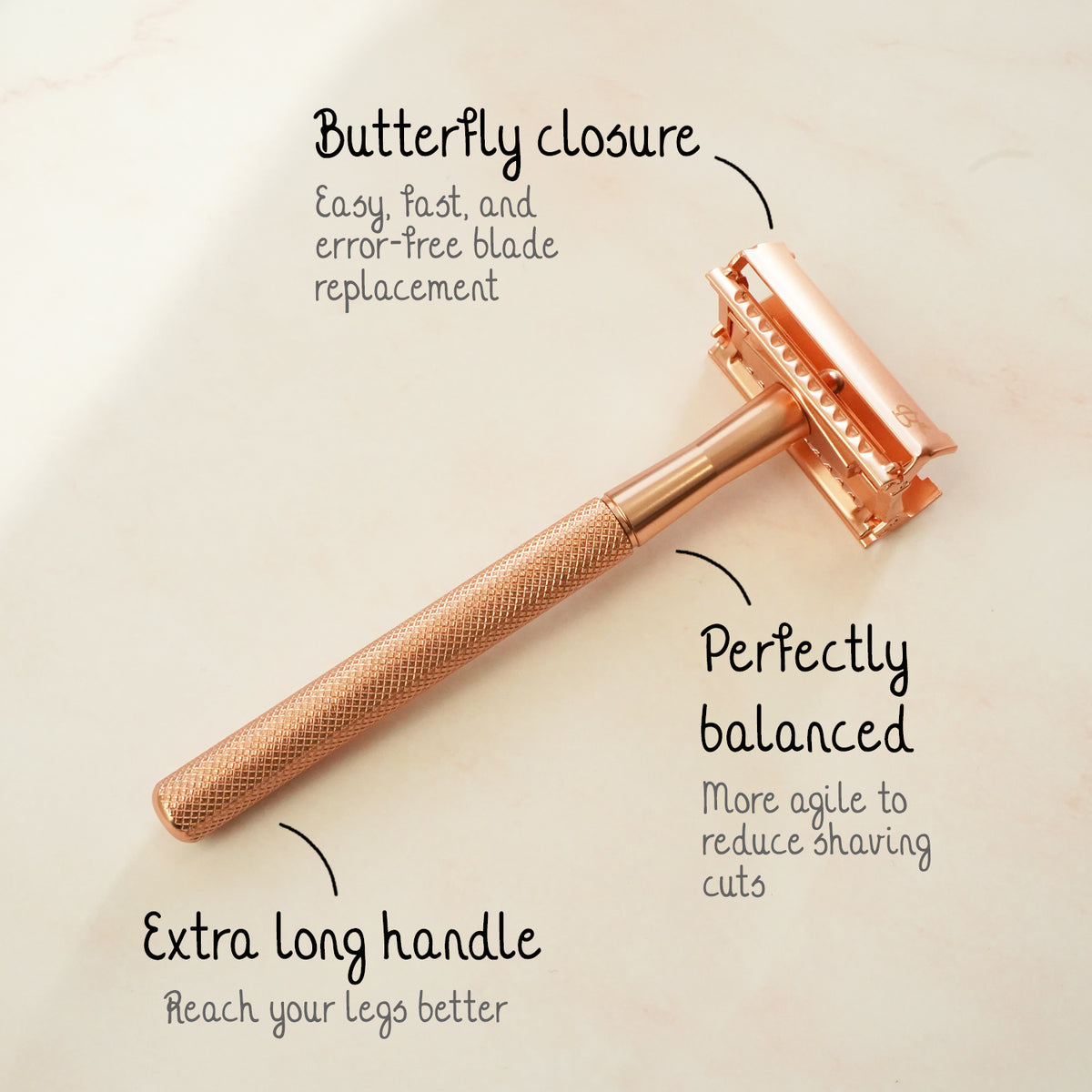 Safety Razor Butterfly Rose Gold with Stand · 20x Platinum Blades ...