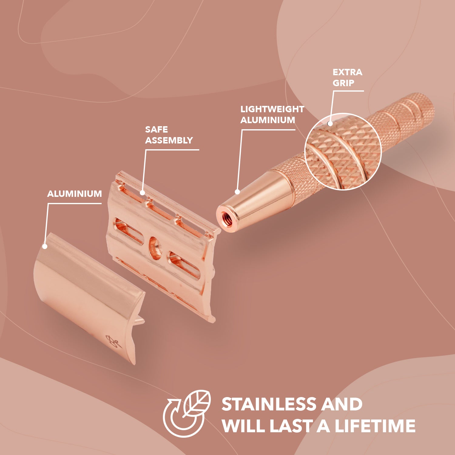Safety Razor Glossy Rose Gold Aluminium – Bamboozy COM