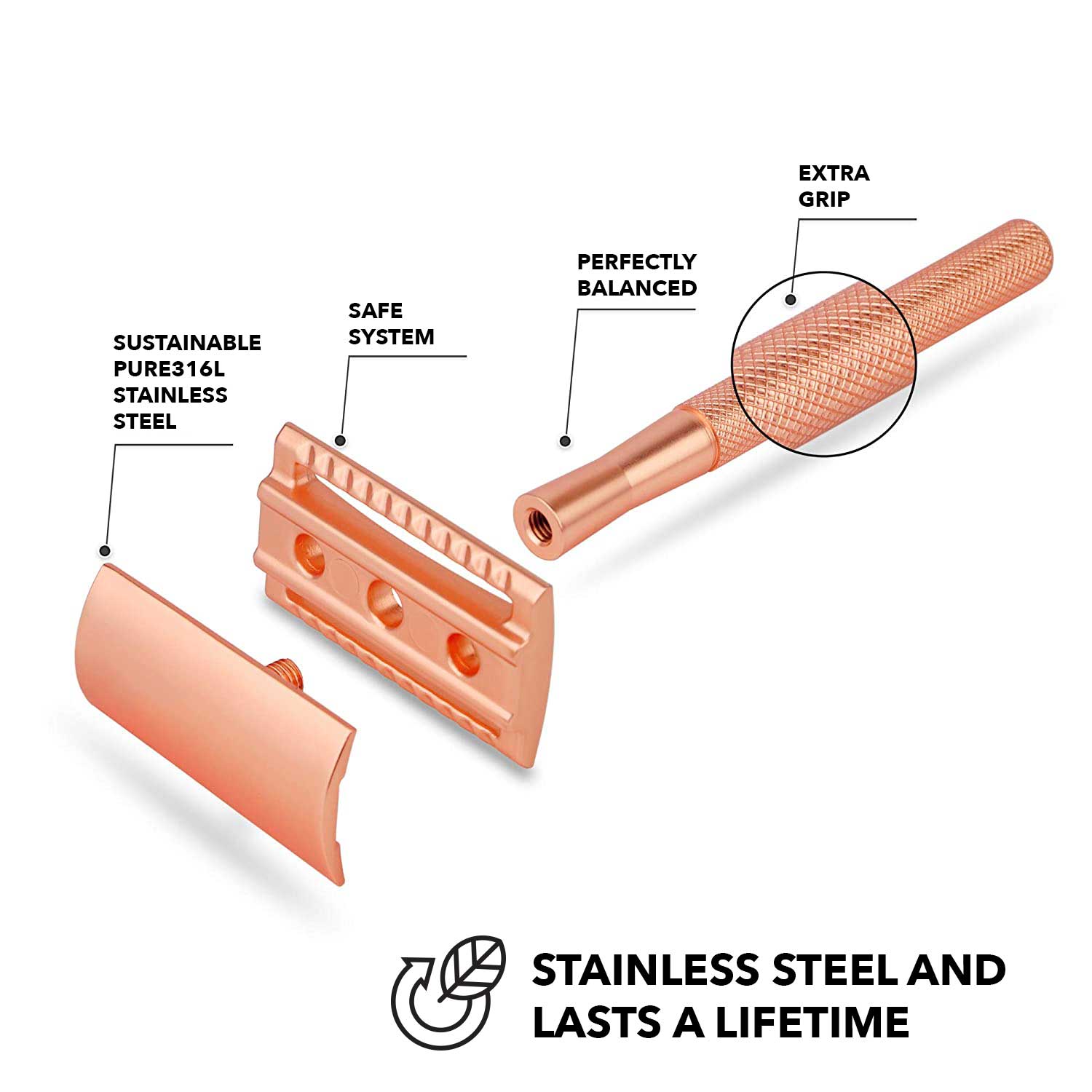 Safety Razor Rose Gold + 20x Blades for Women Stainless Steel ...